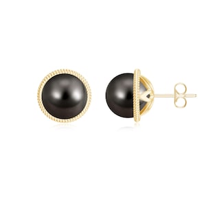 Tahitian Pearl Stud Earrings 6,8,10mm Plain Balls Pearl Studs, Pearl Solitaire Studs, Birthday Gift, Black Pearl Studs, June Birthstone
