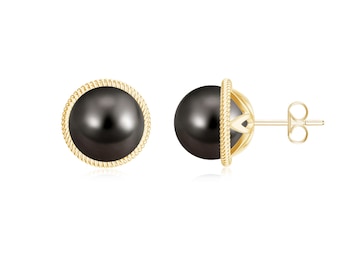 Tahitiaanse pareloorknopjes 6,8,10 mm effen ballen parelstekers, Pearl Solitaire-stekers, verjaardagscadeau, zwarte parelstekers, geboortesteen juni