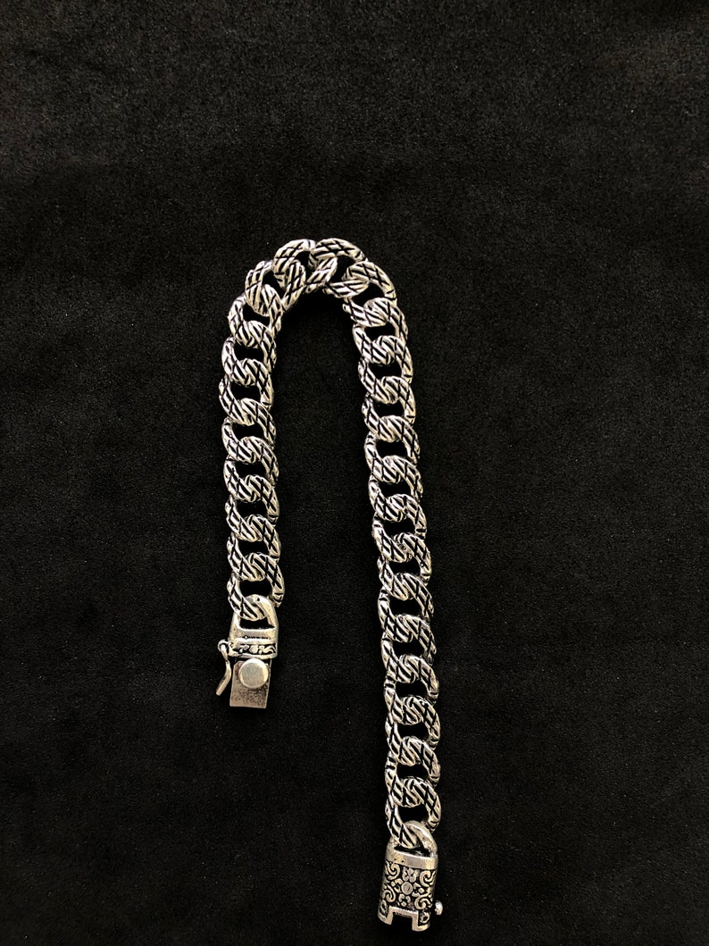 Solid 925 Sterling Silver Cuban Link Chain Bracelet, Oxidized Curb Bracelet For Men, 8Inches Handmade Filigree Bracelet, Bali Chains Gift image 4