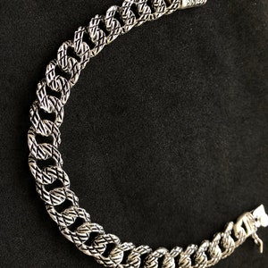 Solid 925 Sterling Silver Cuban Link Chain Bracelet, Oxidized Curb Bracelet For Men, 8Inches Handmade Filigree Bracelet, Bali Chains Gift image 5