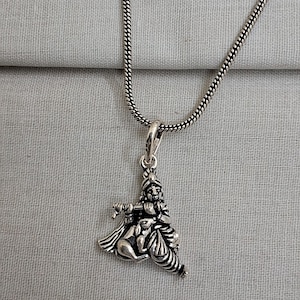 Shree Krishna Pendant, 925 Sterling Hindu Silver Religious Necklace, Necklace For Gift, Amulet Pendant, Mythology Necklace, Diwali Gift, Ram