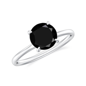 6mm Round Cut Solitaire Ring, Black Onyx Band Ring, Engagement Ring, Wedding Ring, Prong Set Ring, Handmade Silver RIng For Women Gifted