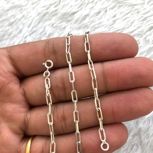 925 Italian Solid Sterling Silver Paperclip Chain Necklace, Chain For Men Women, Rectangle Link Chain Necklace, Gift For Her, Handmade Chain image 5