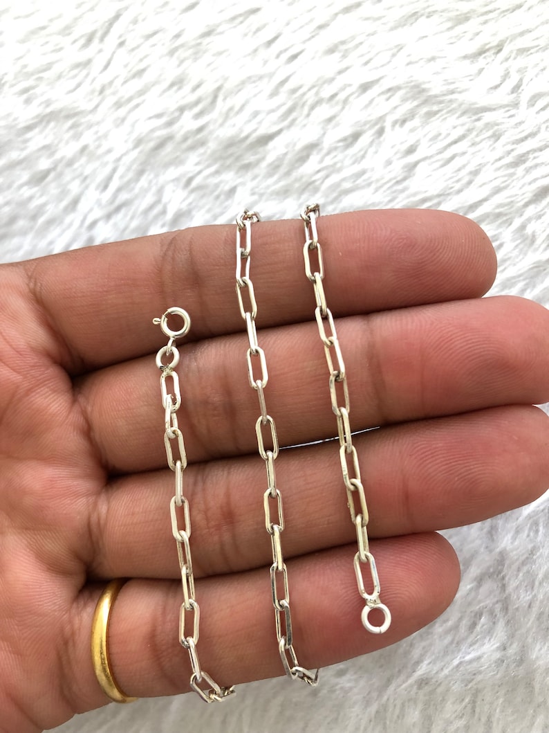 925 Italian Solid Sterling Silver Paperclip Chain Necklace, Chain For Men Women, Rectangle Link Chain Necklace, Gift For Her, Handmade Chain image 5