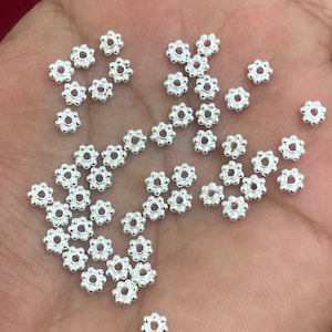 5mm - 25-50pc Shiny Silver Daisy Spacers, 92.5 Sterling Silver Spacers For Jewelry Making, Heishi Spacers, Bali Beads Finding, Flower Spacer