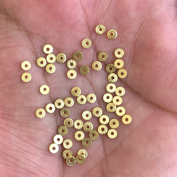 Gold Flat Disc Spacers, 92.5 Sterling Silver Brushed Disk Heishi Spacers Beads, 25-50-100pc-3mm Gold Disk Beads For Jewelry Making, Handmade