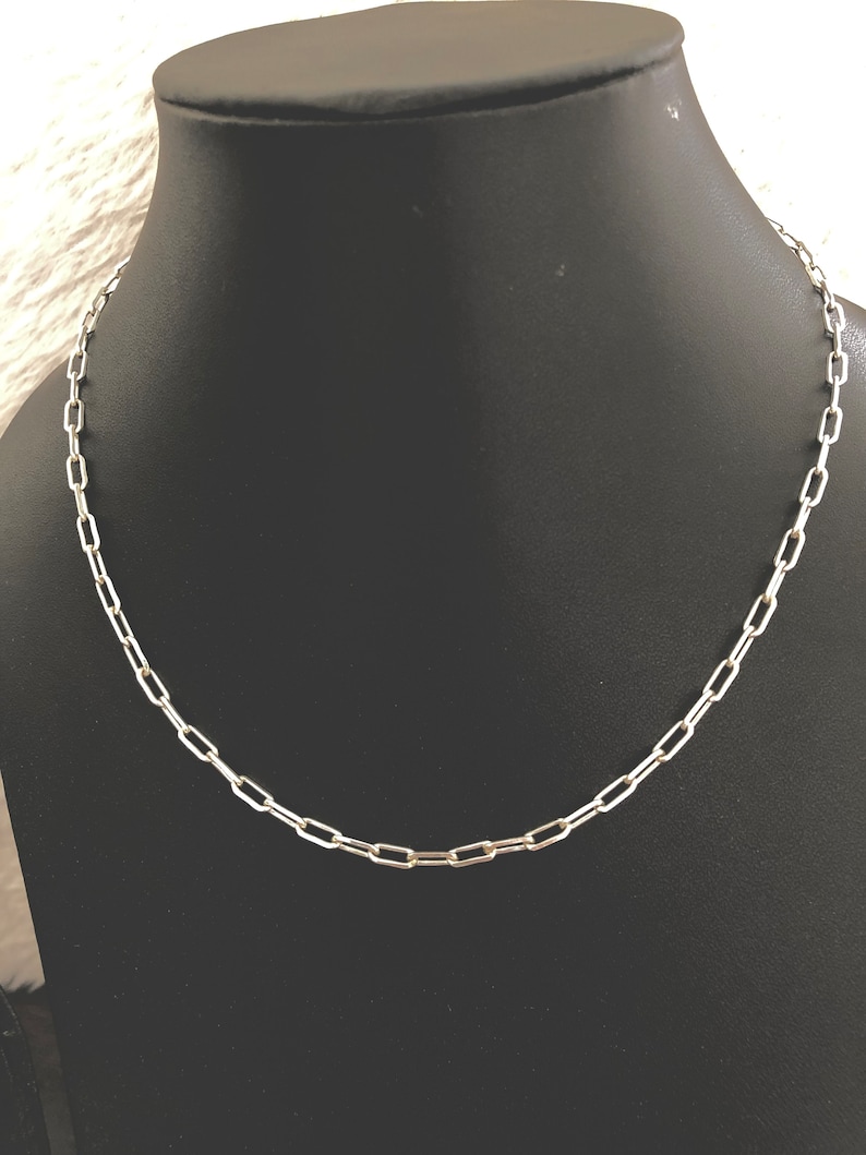 925 Italian Solid Sterling Silver Paperclip Chain Necklace, Chain For Men Women, Rectangle Link Chain Necklace, Gift For Her, Handmade Chain image 4