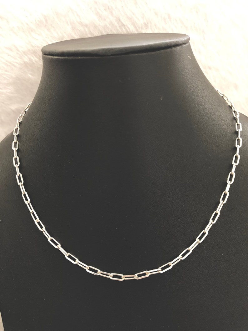 925 Italian Solid Sterling Silver Paperclip Chain Necklace, Chain For Men Women, Rectangle Link Chain Necklace, Gift For Her, Handmade Chain image 1