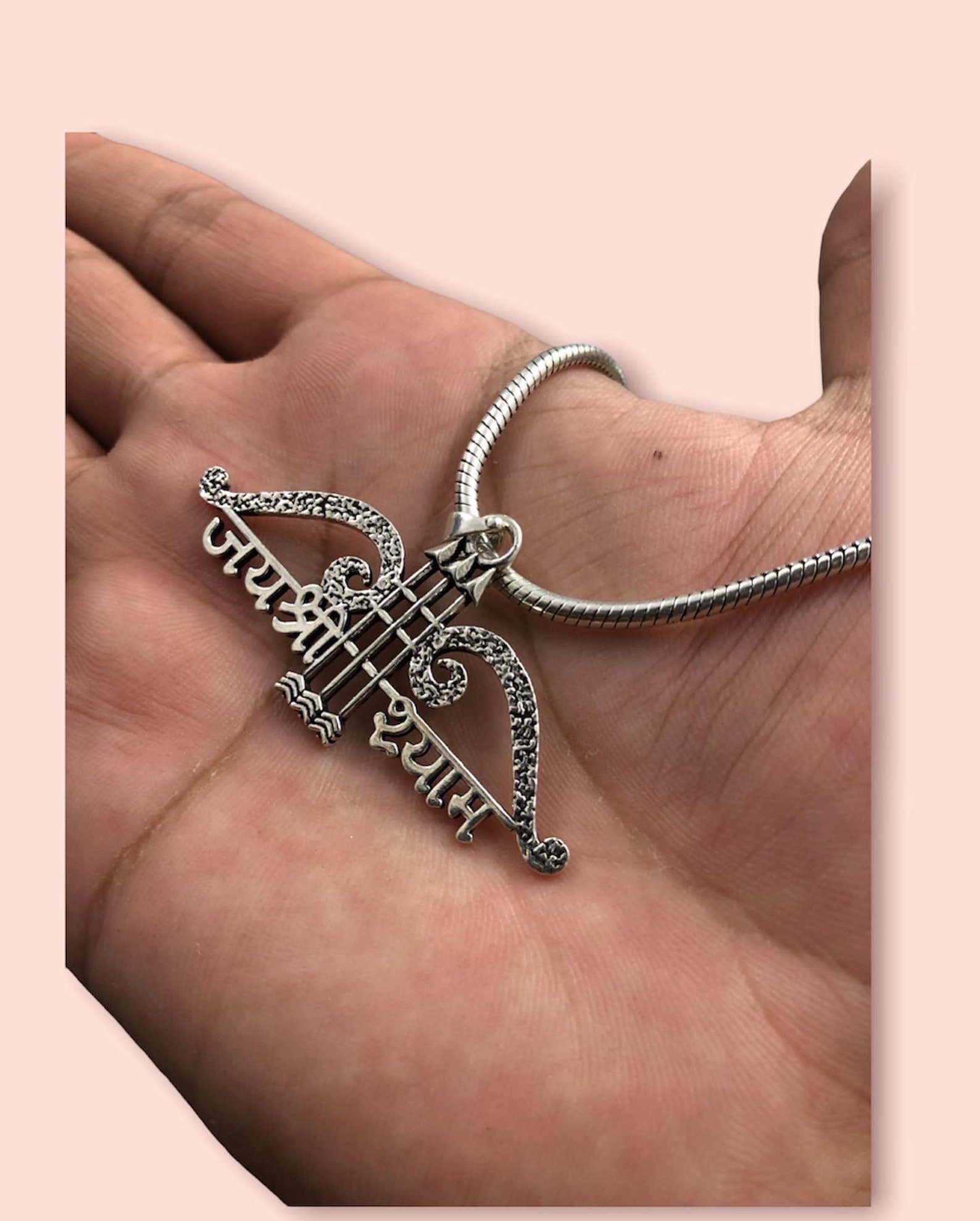 925solid Sterling Silver Pendant Jai Shree Shyam Pendant Oxidized