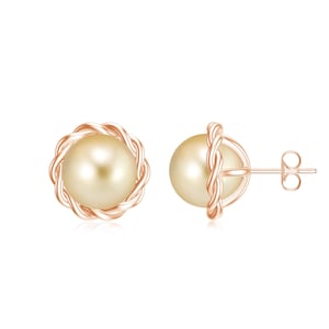 14k Gold Plated Golden South Sea Pearl Studs Earrings For Women, 6,8,10 Balls Solitaire Studs, Golden Pearl Studs, Silver Studs Earrings