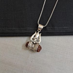 925 Sterling Silver Om  Pendant,  Religious & Spiritual Pendant, Lord Shiva Trishul Rudraksha Pendant, Indian God Pendant, For Brother Son