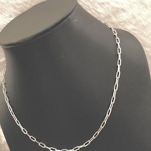 925 Italian Solid Sterling Silver Paperclip Chain Necklace, Chain For Men Women, Rectangle Link Chain Necklace, Gift For Her, Handmade Chain image 2