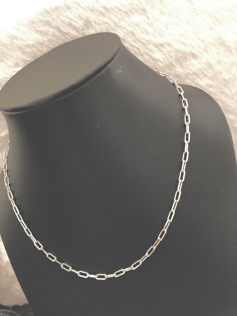 925 Italian Solid Sterling Silver Paperclip Chain Necklace, Chain For Men Women, Rectangle Link Chain Necklace, Gift For Her, Handmade Chain image 2