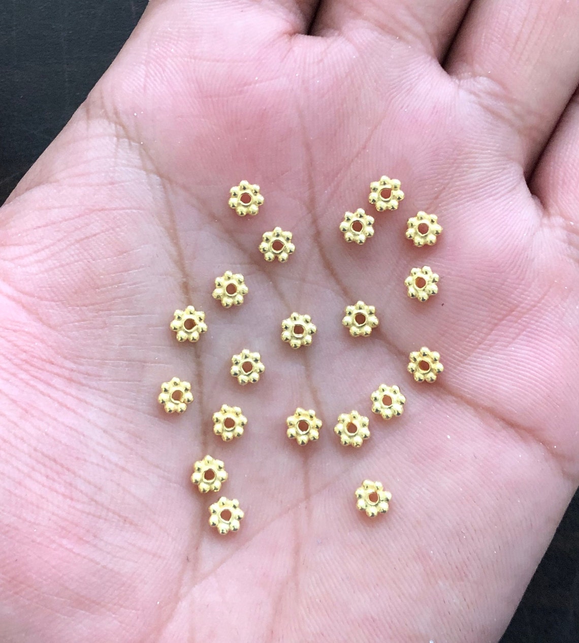 5mm 50pc Gold Daisy Spacers, 92.5 Sterling Silver Spacer, Flat Spacers