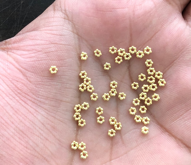 3mm 50pc Shiny Gold Daisy Spacers, 92.5 Sterling Silver Spacer, Heishi