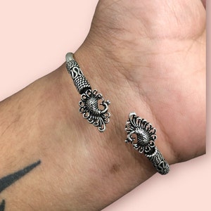 Peacock Cuff Bracelet, 92.5Sterling Silver Oxidized Cuff Bracelet, Statement Bracelet, Twist Wear Adjustable Bangle, Bridesmaid Bangle, Gift