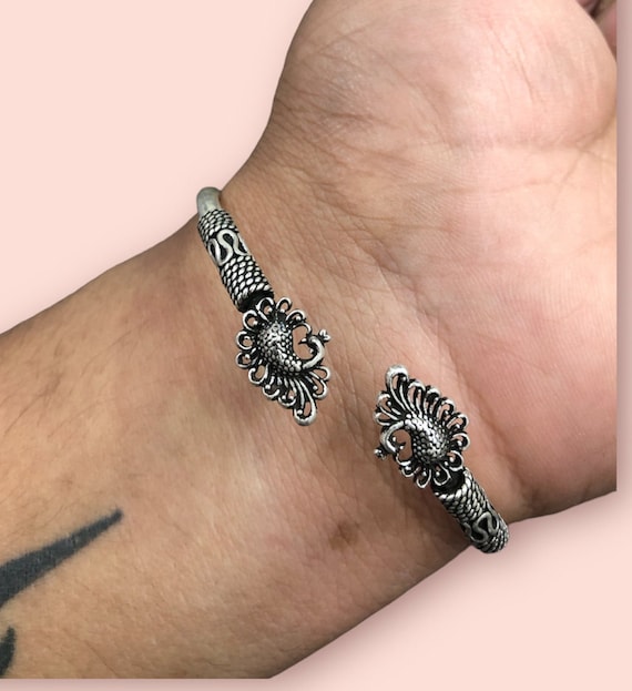 Peacock Cuff Bracelet, Silver Oxidized Cuff Bracelet,  Statement Bracelet, Twist Wear Adjustable Bangle, Bridesmaid Bangle, Gift