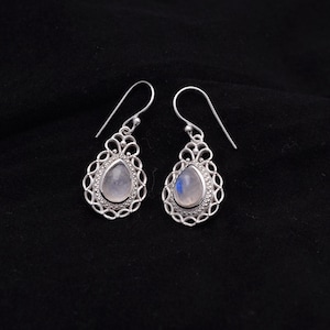 Rainbow Moonstone Earring, Moonstone Silver Earring, Pear Stone Earring, 925 Sterling Silver Earring, Gemstone Earring, Dangle Earrings Gift