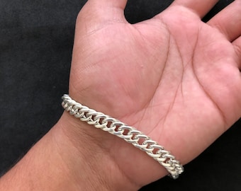 Sterling Silver Cuban Curb Link Chain Bracelet, 8 Inches Curb Bracelet for men's, Bali Handmade Jewelry, Gift For Brother/Groom/Friend/Son