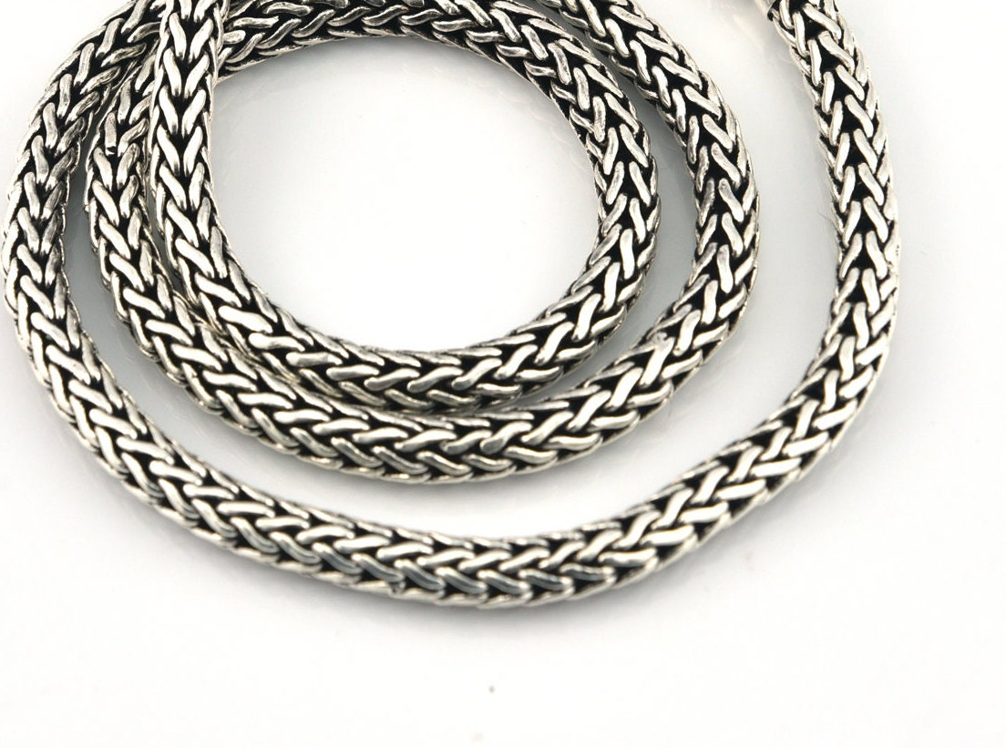 Handmade Foxtail Chain Necklace, 5mm Bali Foxtail Chain, Handmade Bali