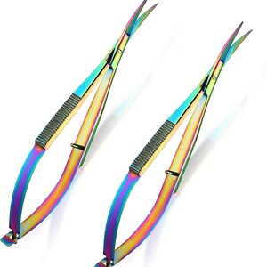 2 Pieces 4.7 Inch Embroidery Sewing Scissors Spring Action Curved Scissors Thread Snips Micro Tip Scissors Stainless Steel image 1