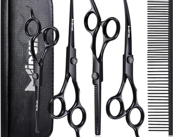 Dog Grooming Scissors Kit Professional, Titanium-plated Stainless Steel Dog Scissors for Grooming Face and Paws with Safety Round Tip