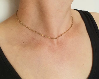 Gold Choker Necklace, 14k Gold Hollow Necklace, Dainty Choker Necklace, Choker Layering Necklace, Minimalist Necklace