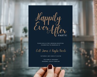 KAYLA – Navy Wedding Reception Invitation Template, Printable Download