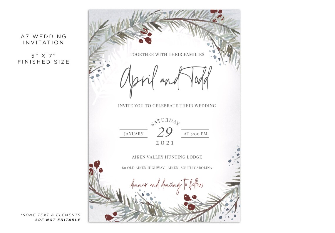 Winter Wedding Invitation Template, Printable, DIY Template APRIL - Etsy