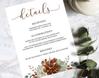 Fall Wedding Details Card Template – Watercolor Florals & Autumn Foliage (Digital Download) – MADALYN FALL