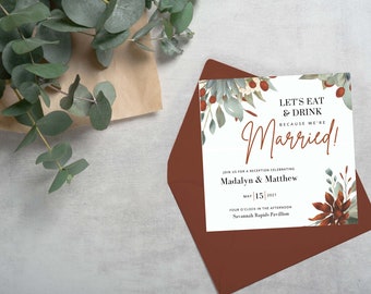 Fall Square Wedding Invitation Template – Watercolor Autumn Florals, Editable Canva Invitation - MADALYN FALL