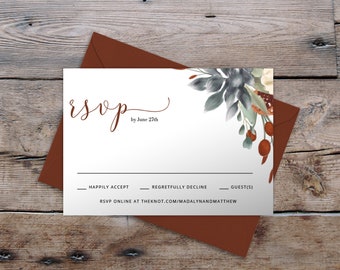 Fall Wedding RSVP Card Template – Watercolor Florals & Autumn Foliage (Digital Download) – MADALYN FALL