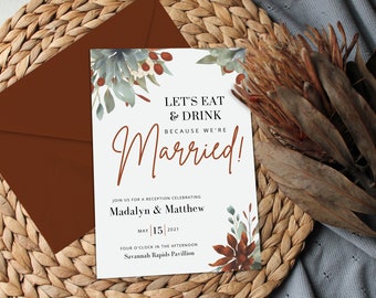 Fall Wedding Reception Invitation Template – Watercolor Florals & Autumn Foliage (Digital Download) – MADALYN FALL