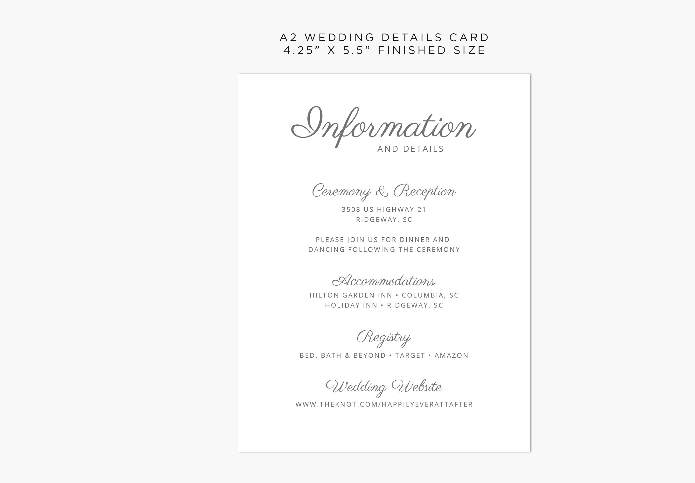 KAYLA Elegant Wedding Invitation Details Card Wedding Etsy