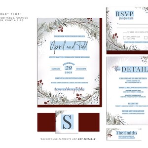 APRIL Winter Wedding Invitation Bundle, Christmas Wedding Invitation Template Set, Watercolor Printable image 3