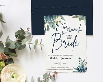 Spring Bridal Shower Invitation Template – Watercolor Florals & Greenery, Navy Design (Digital Download) – MADALYN SPRING
