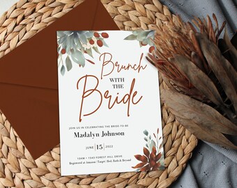 Madalyn Fall Bridal Shower Invitation Template – Brunch with the Bride, Autumn Florals, Editable Bridal Shower Invite (Digital Download)
