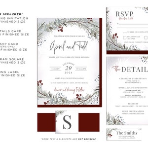APRIL Winter Wedding Invitation Bundle, Christmas Wedding Invitation Template Set, Watercolor Printable image 2