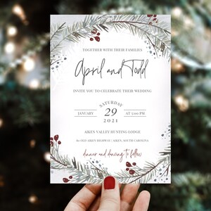 APRIL Winter Wedding Invitation Bundle, Christmas Wedding Invitation Template Set, Watercolor Printable image 4