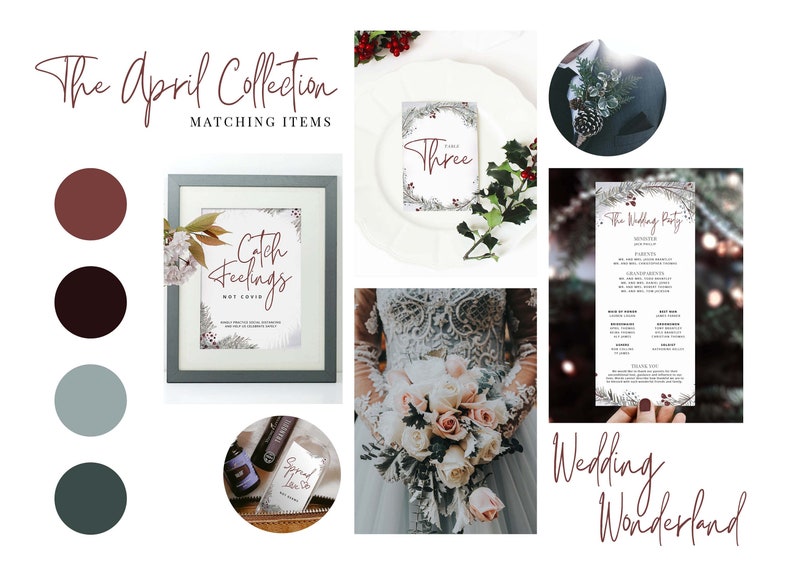 APRIL Winter Wedding Invitation Bundle, Christmas Wedding Invitation Template Set, Watercolor Printable image 10