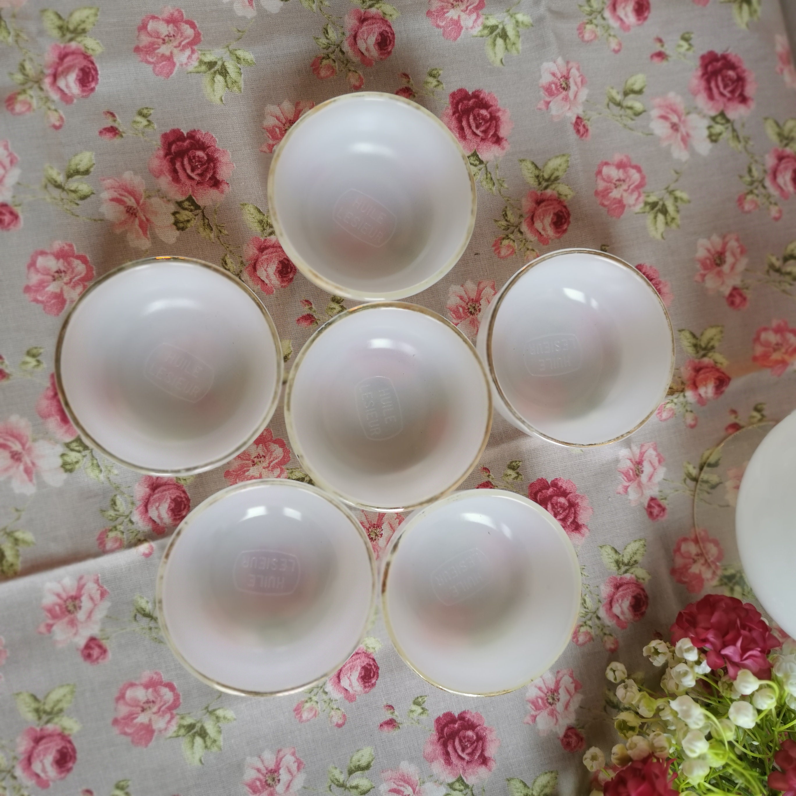 Lot De 6 Ramequins Opaline Arcopal – Fabrication Française, Liseré Doré, Occasion
