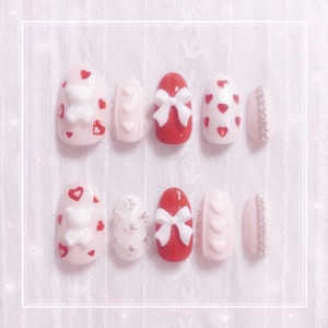 Girly Ribbon & Winter Knit Jfashion Kawaii Japanese 3D nail art press on nail tips Inactive