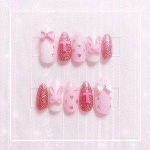 Pinky Red Gothic Bunny Yume Kawaii Japanese 3D nail art jfashion yami kawaii press on nails