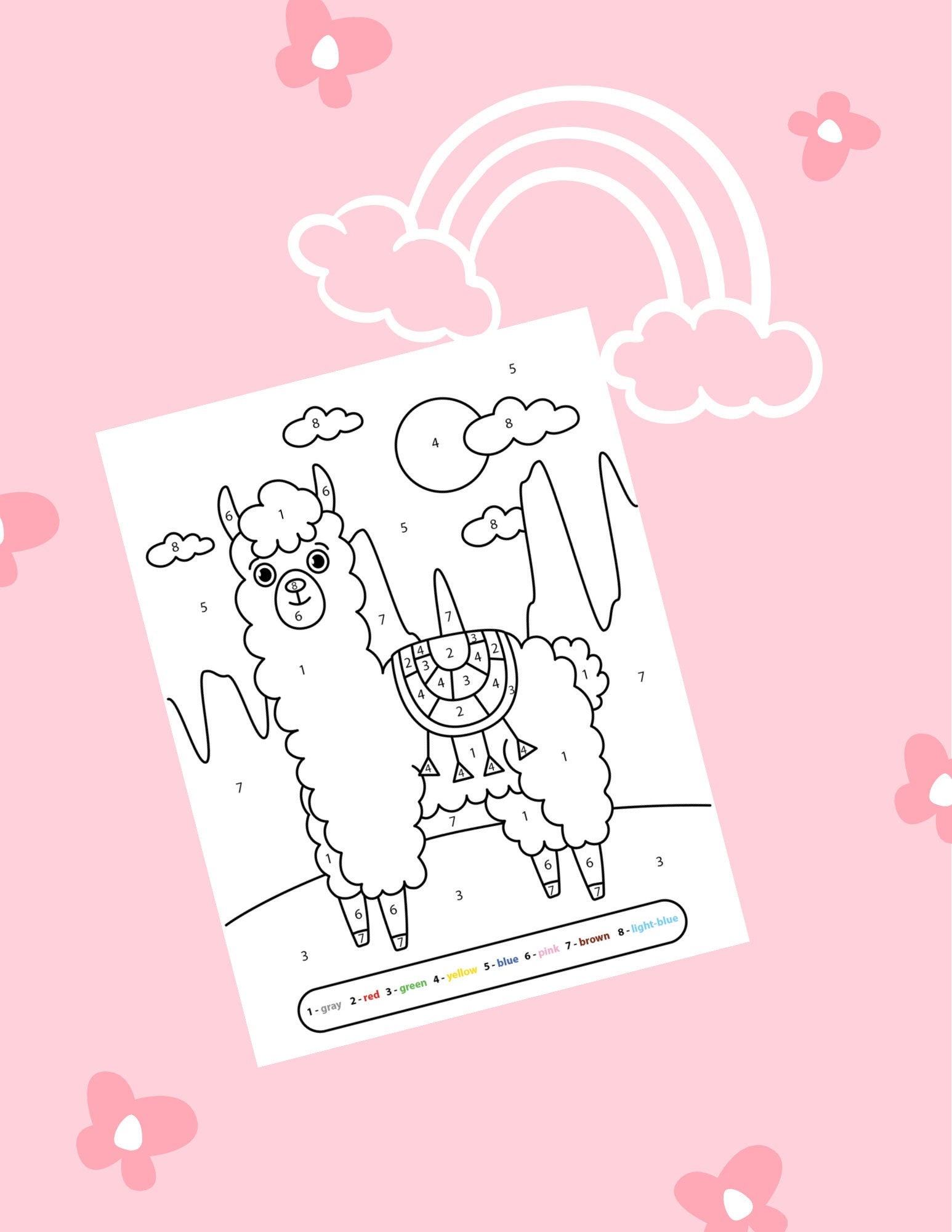 Printable Colors and Numbers Llama Coloring Page - Etsy