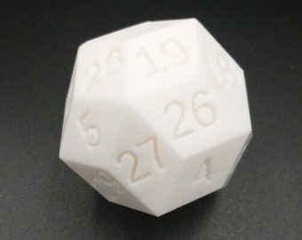 Jumbo 30 Sided 3D Printed White Gaming Dice RPG Triacontahedron 40 mm 1.6 in