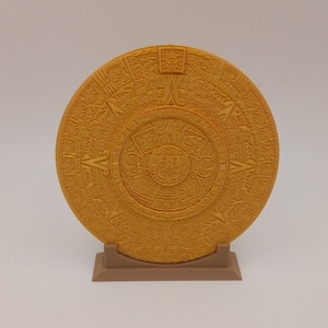 Disco escultórico impreso en 1D de piedra solar del calendario azteca, artefacto maya con soporte (varias opciones)