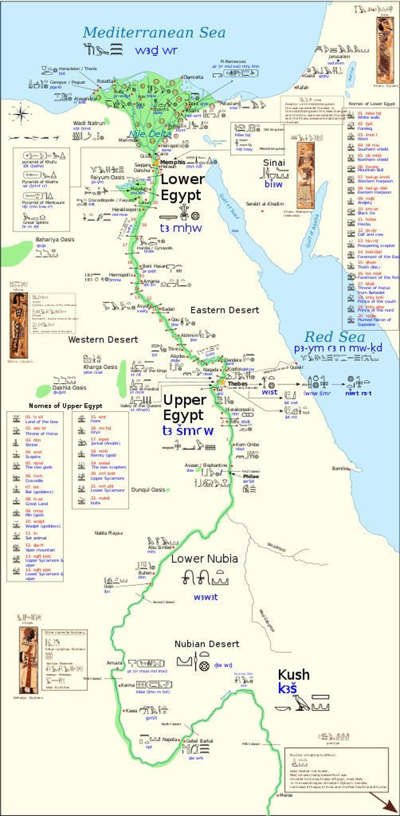 Ägypten Ägyptische Niltal Karte mit Hieroglyphen Städte 24 x | Etsy