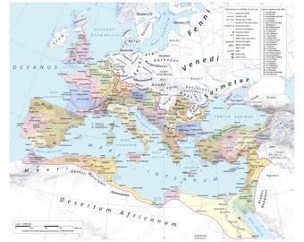 Roman Empire Political Map Latin Europe Rome Roads Hadrian Poster Art Print