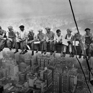Lunch atop a Skyscraper Workers Eating on Beam Rockefeller Construction Break Photo Art Print Colorized