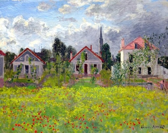 Claude Monet Houses at Argenteuil Neighborhood Grass Painting Poster Art Print